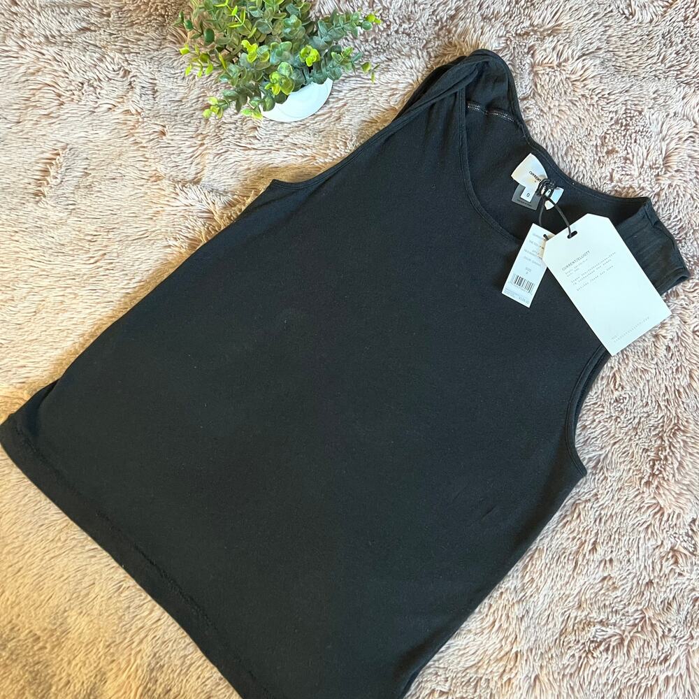 NWT Current/Elliot Black The Tied Up Muscle Linen Blend Tank Top Size 0 FLAW